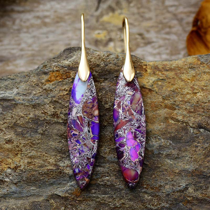 TEEK - Copper Natural Stone Geometric Shape Earrings JEWELRY TEEK Trend Purple/Gold  