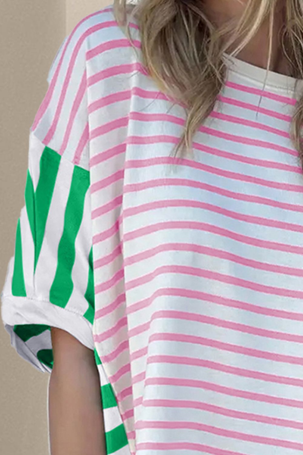 TEEK - GPB Contrast Striped Dropped Shoulder T-Shirt TOPS TEEK Trend   