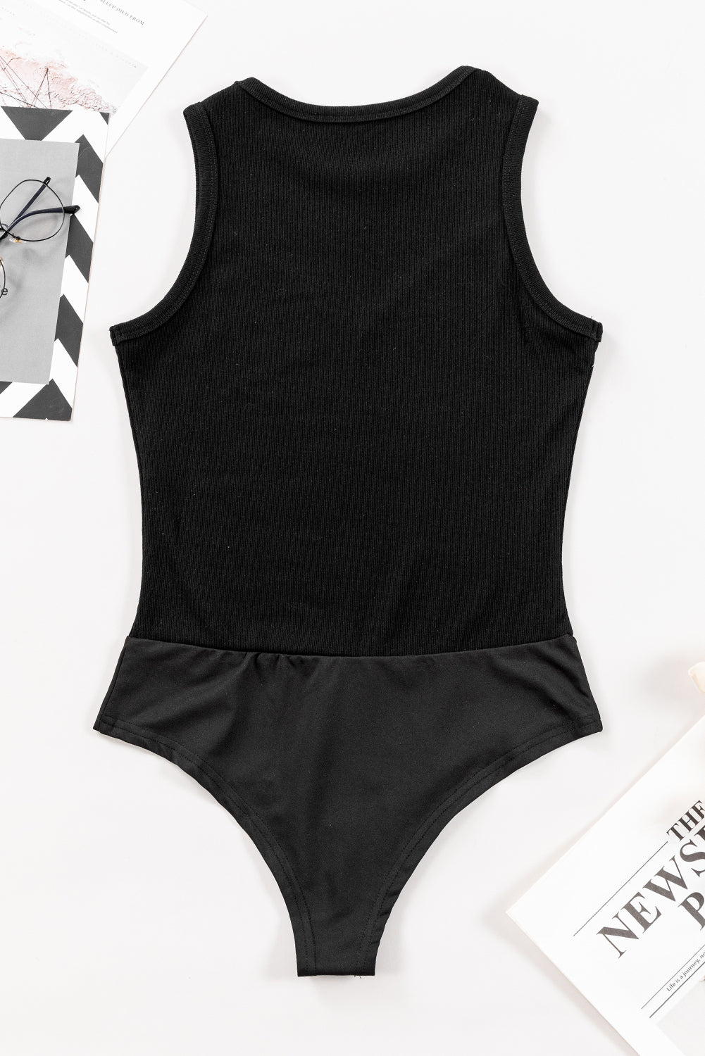 TEEK - Black Round Neck Sleeveless Bodysuit TOPS TEEK Trend   