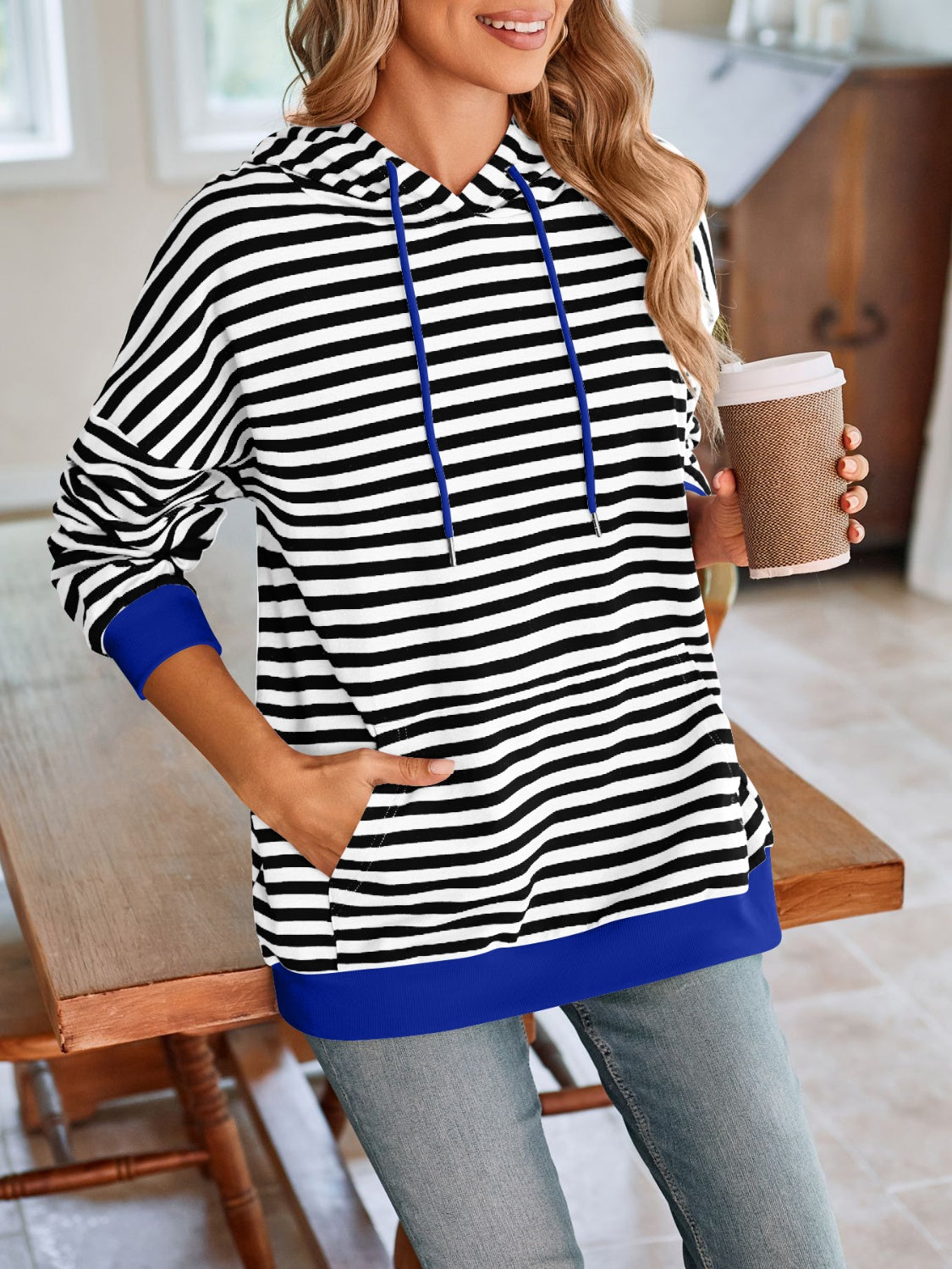 TEEK - Lovelet Drawstring Striped Long Sleeve Hoodie TOPS TEEK Trend   