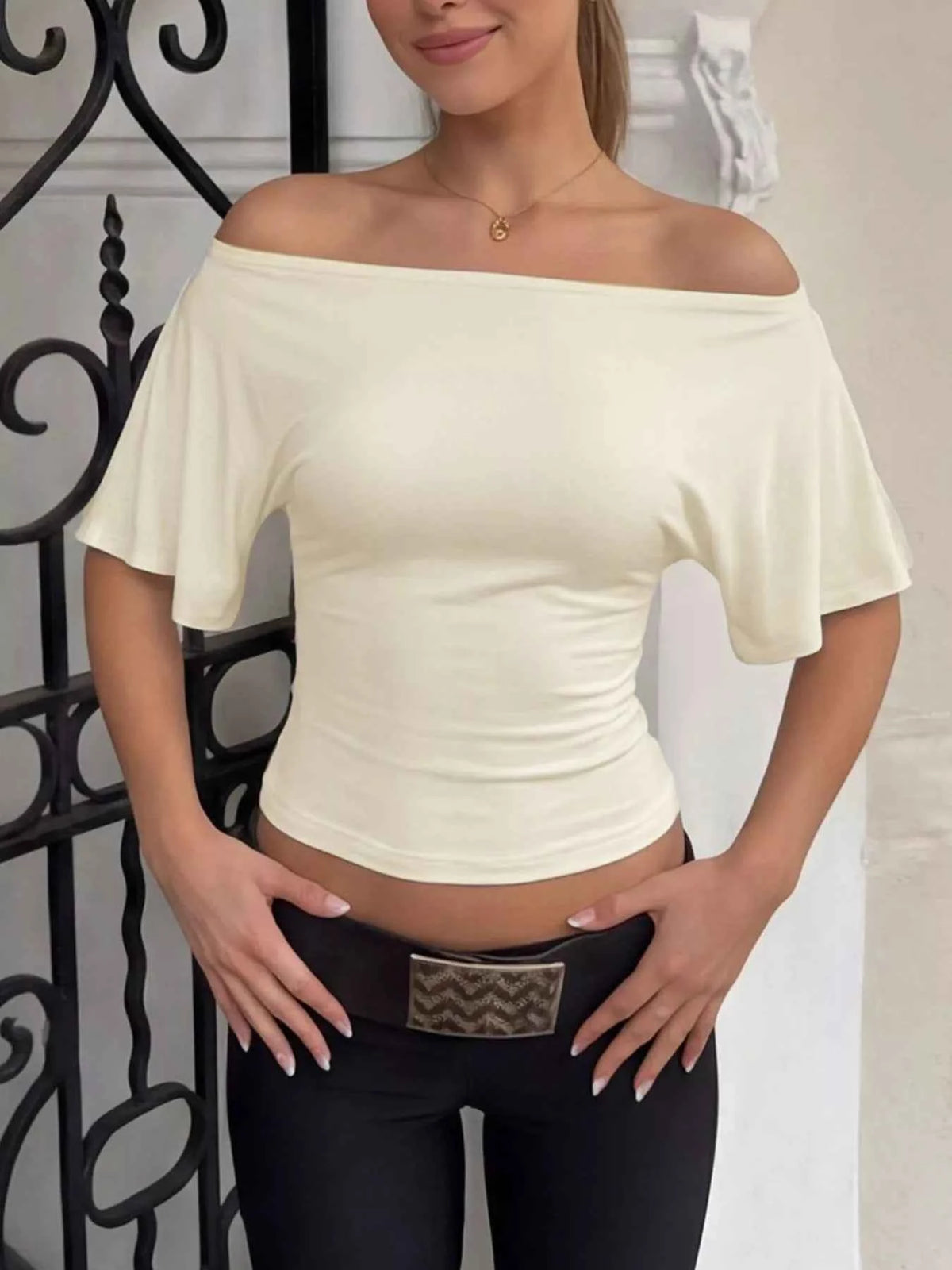 TEEK - Boat Neck Short Sleeve T-Shirt TOPS TEEK Trend