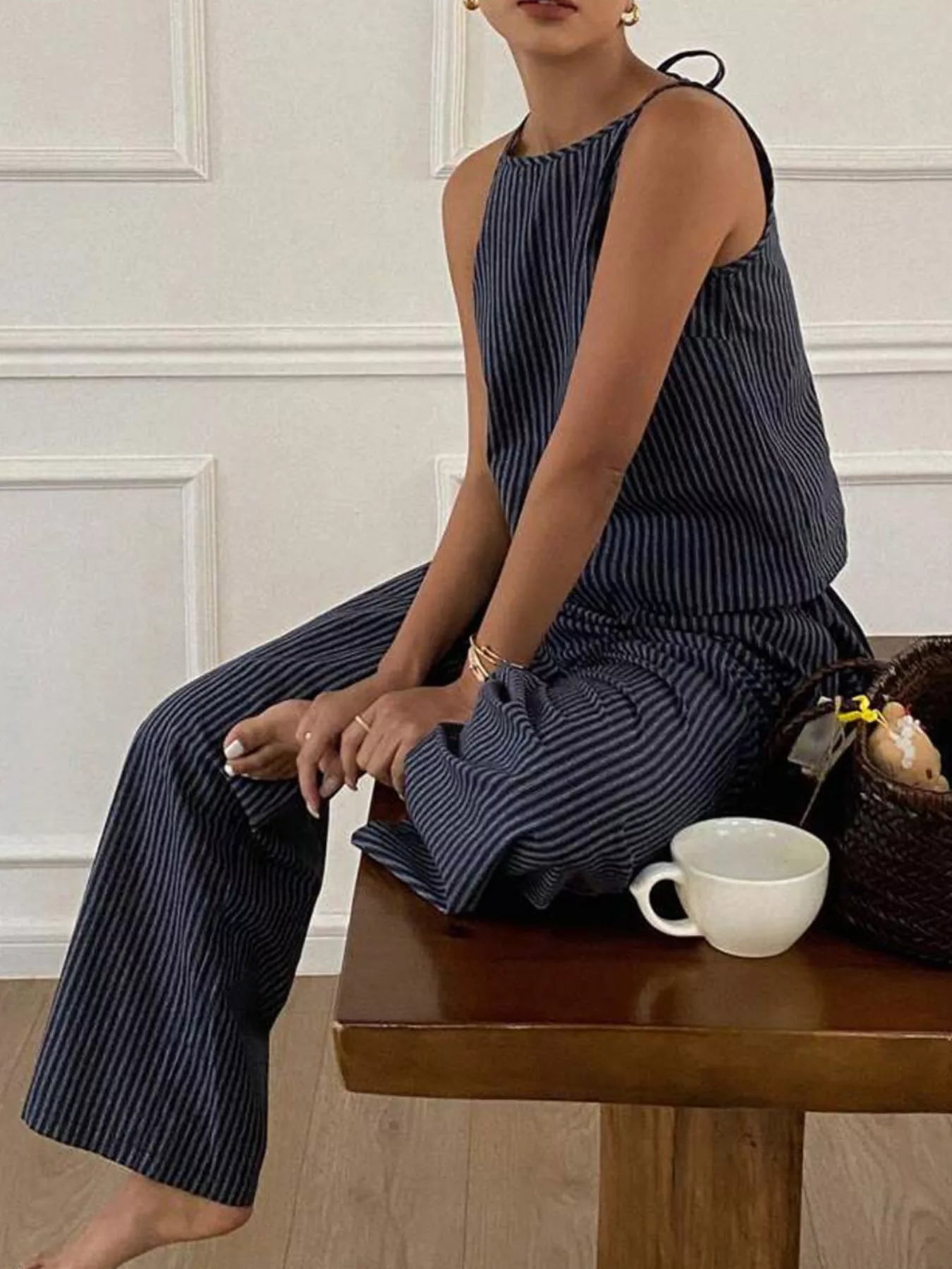 TEEK - Striped Sleeveless Top and Wide-Leg Pants Set SET TEEK Trend