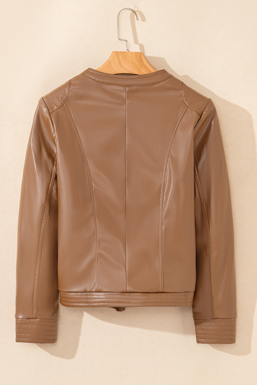 TEEK - PU Leather Round Neck Long Sleeve Jacket JACKET TEEK Trend