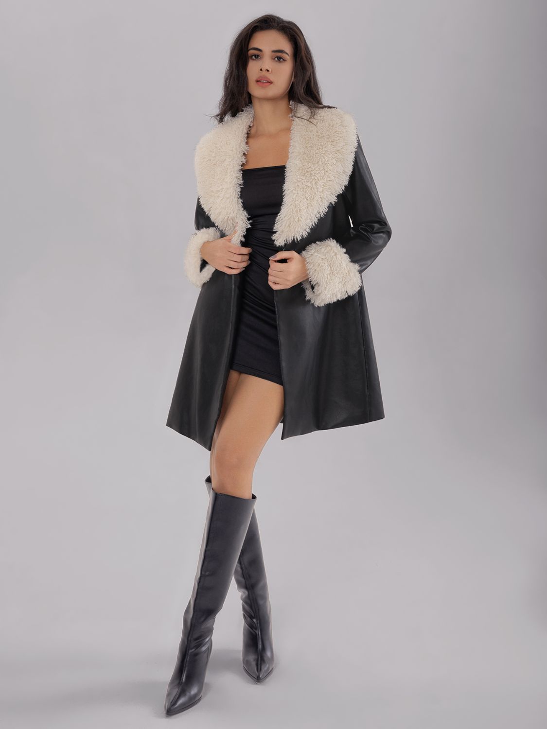 TEEK - Black Fuzzy Long Sleeve Longline Coat COAT TEEK Trend
