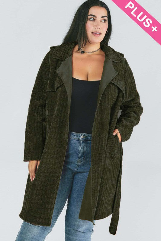 TEEK - Plus Size Solid Long Sleeve Coat COAT TEEK FG Olive 1XL 