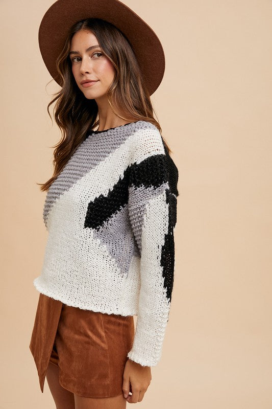 TEEK - Black Combo Color Block Drop Shoulder Sweater TOPS TEEK Trend