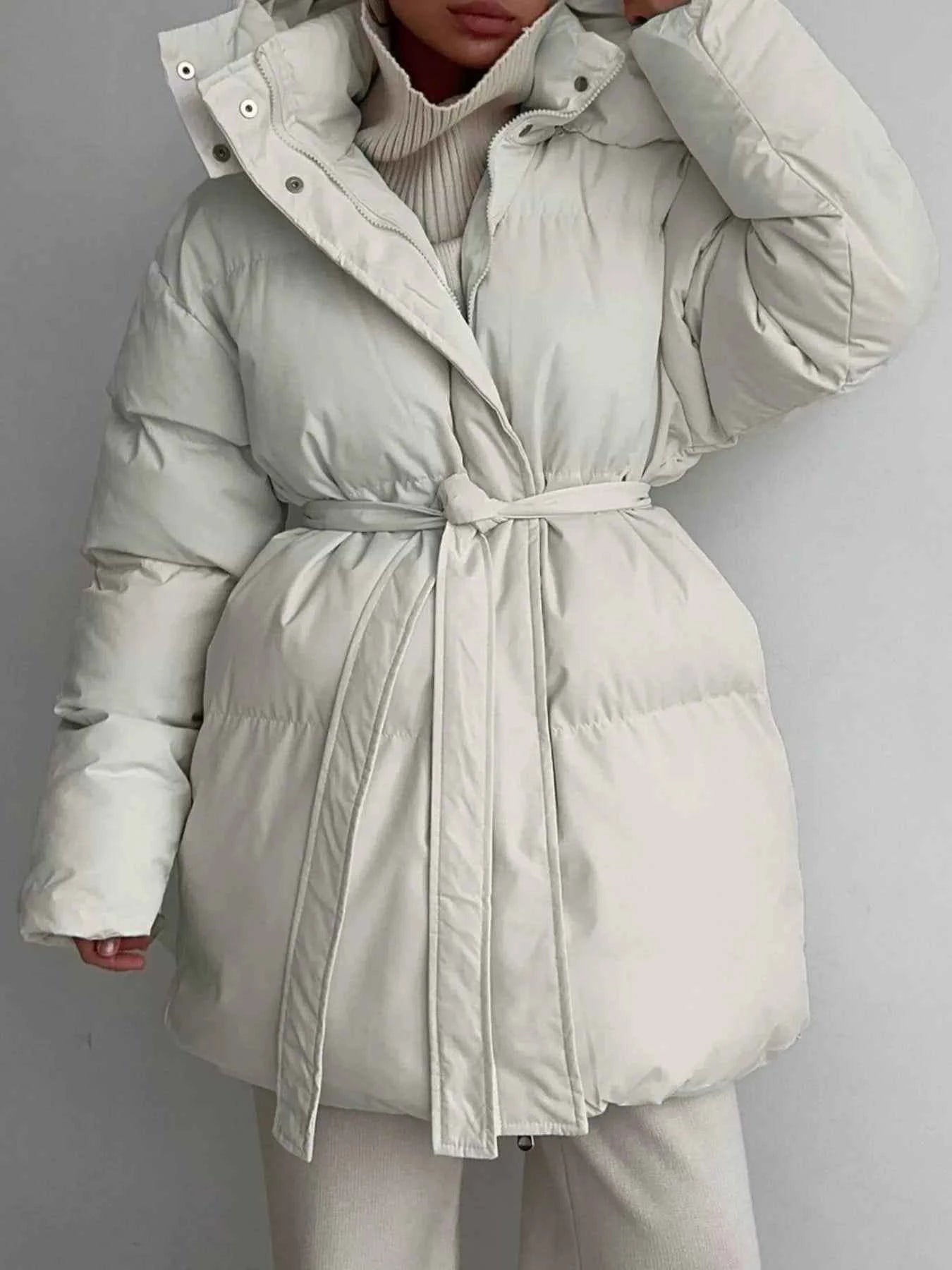 TEEK - Mid-Length Thickened Hooded Winter Belted Coat COAT TEEK Trend