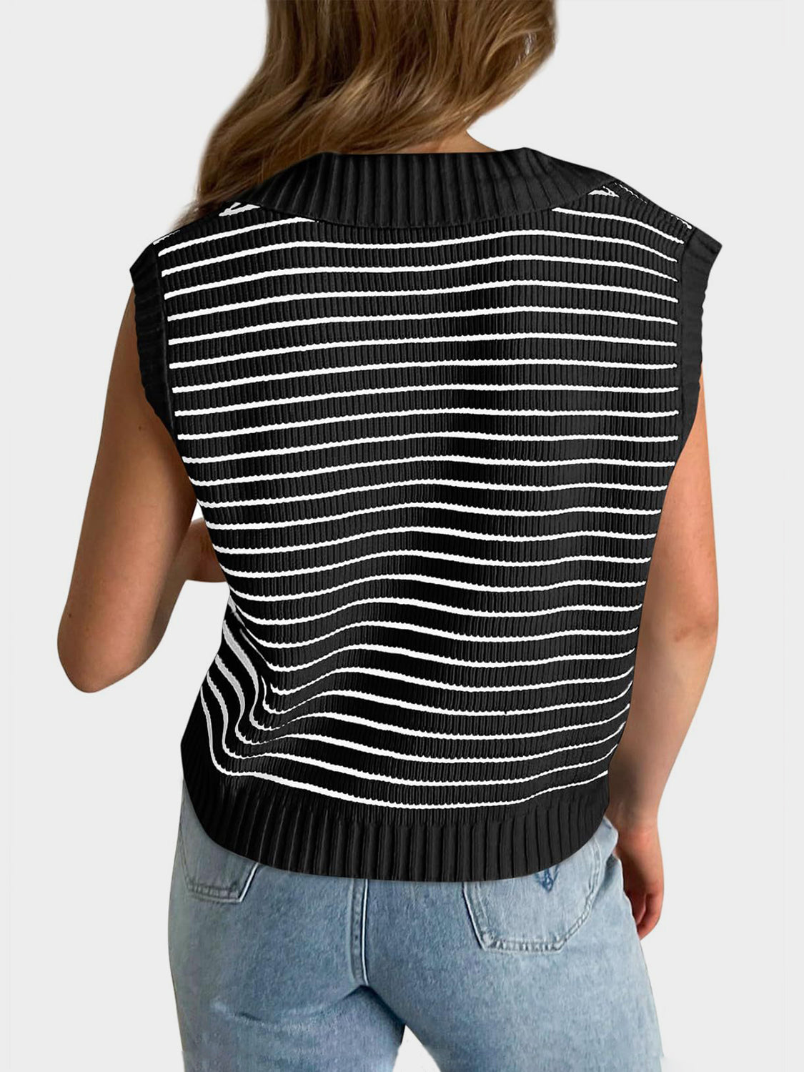 TEEK - Mandy Collared Neck Striped Sweater Vest TOPS TEEK Trend