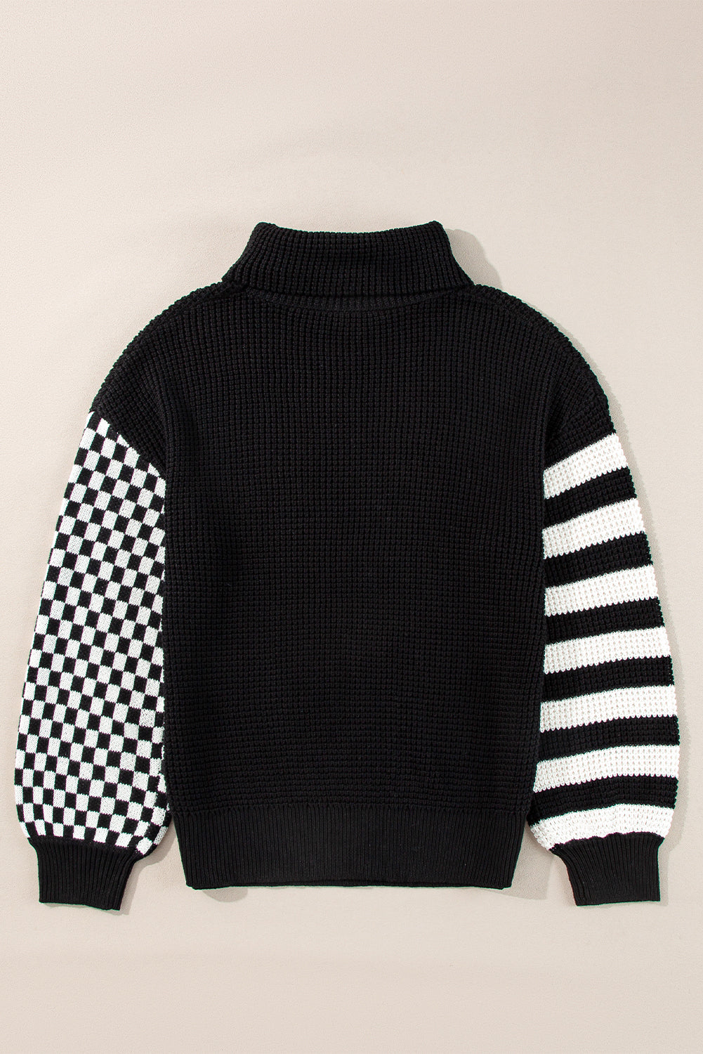 TEEK - Striped & Checkered Turtleneck Dropped Shoulder Sweater TOPS TEEK Trend