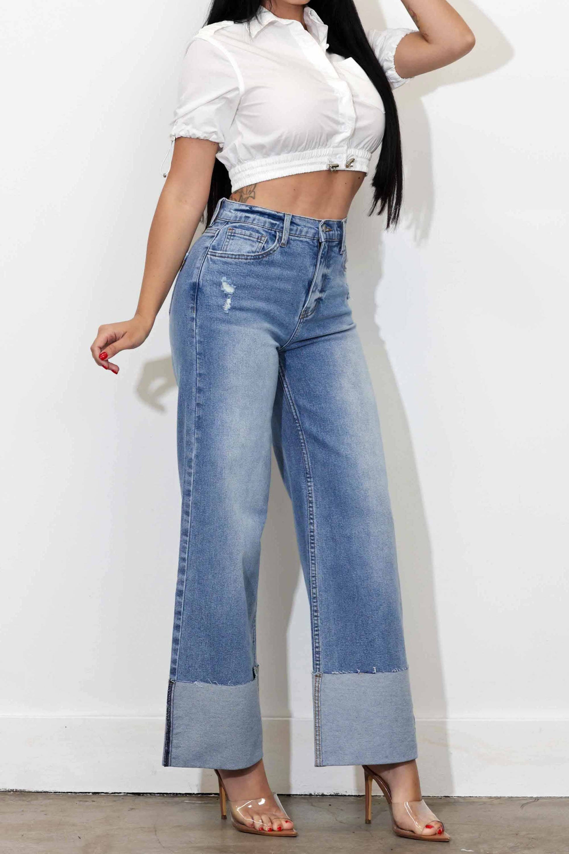 TEEK - Cuff Up Wide Leg Jeans JEANS TEEK RRRB