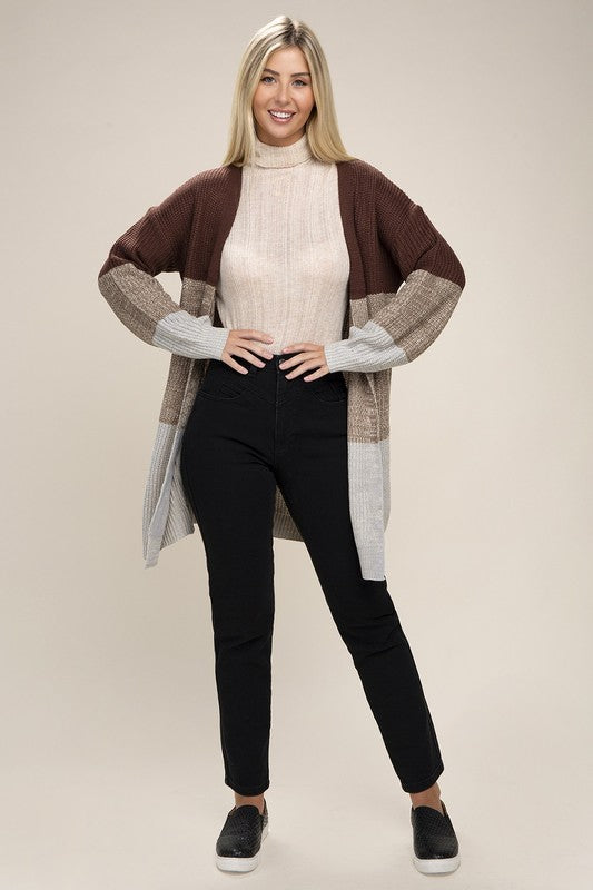 TEEK - Brown Color Block Open Front Cardigan SWEATER TEEK FG   