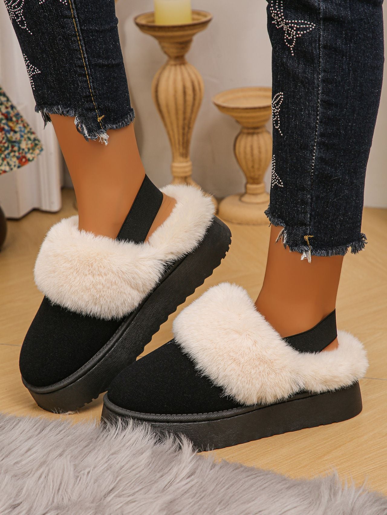 TEEK - Faux Fur Round Toe Platform Slippers SHOES TEEK Trend