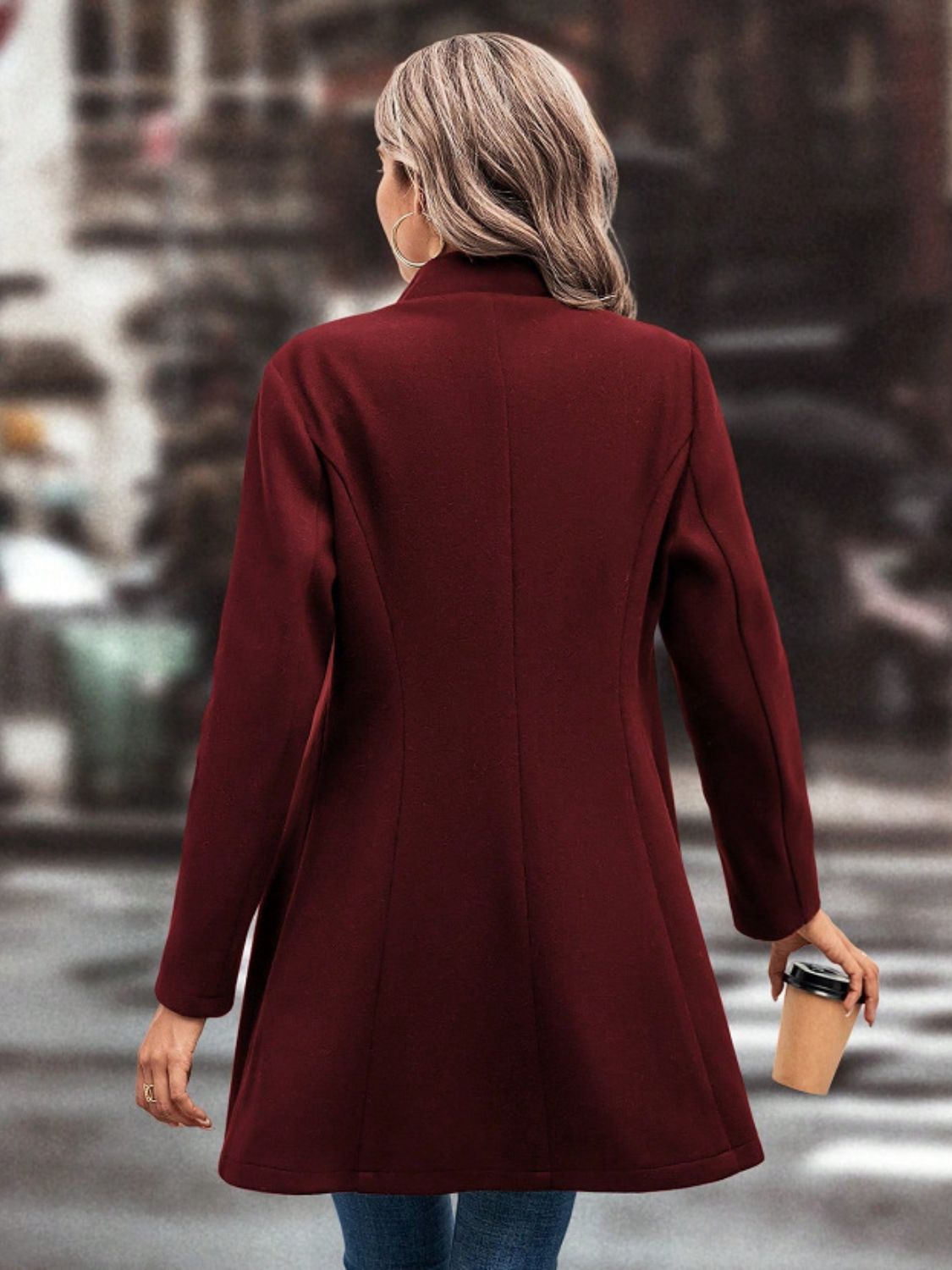 Collared Neck Button Up Long Sleeve Coat TEEK Trend