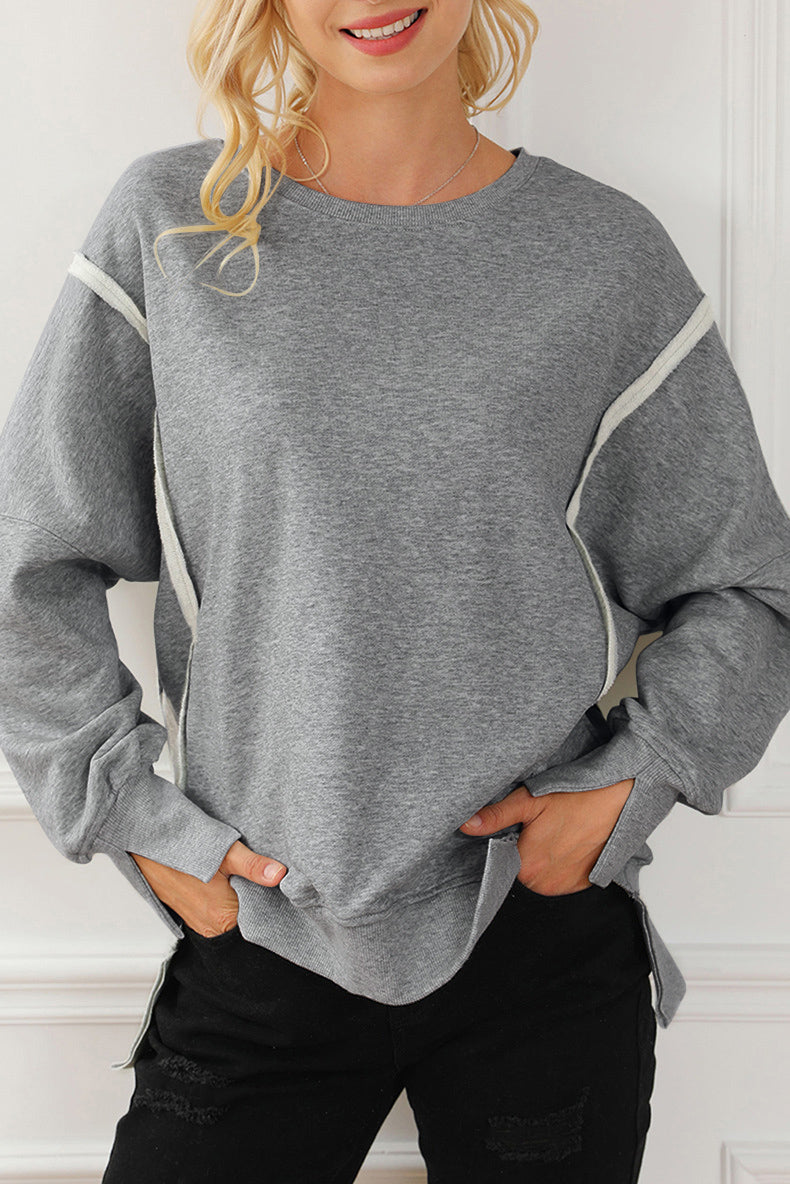 TEEK - Exposed Seam High-Low Long Sleeve Sweatshirt TOPS TEEK Trend Gray One Size