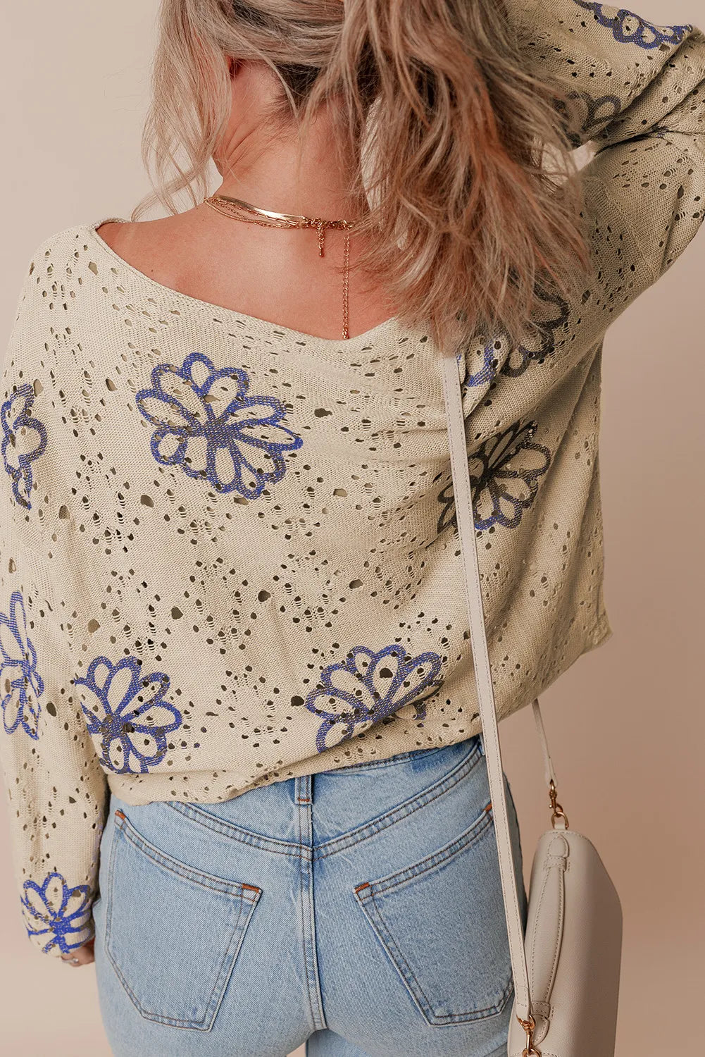 TEEK - Floral Breathable Round Neck Long Sleeve Knit Top TOPS TEEK Trend   