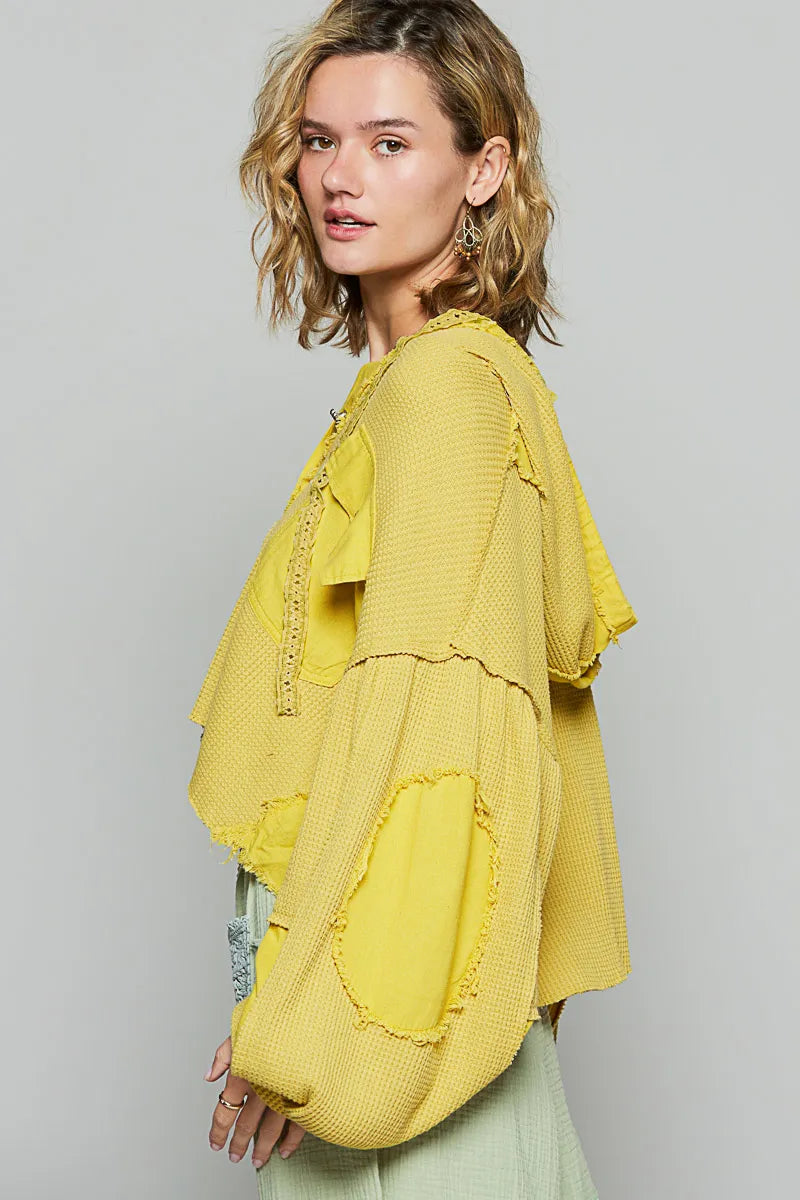 TEEK - Yellow Raw Hem Cropped Hooded Jacket JACKET TEEK Trend