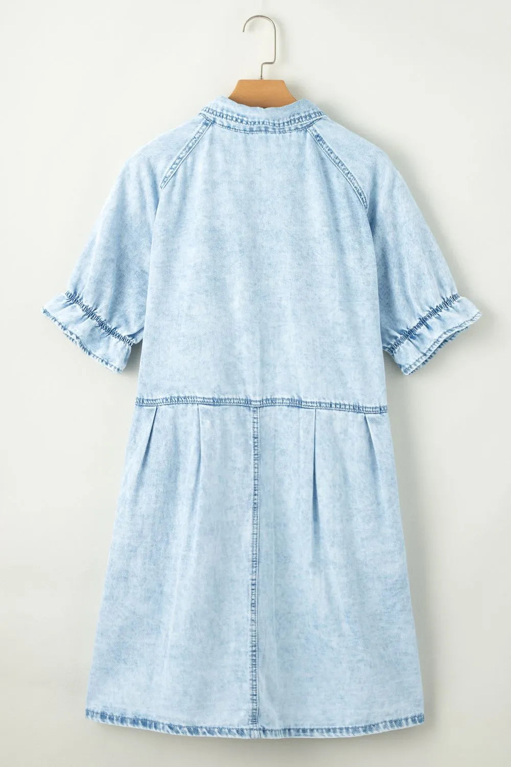 TEEK - Light Mineral Wash Ruffle Sleeve Denim Dress DRESS TEEK Trend