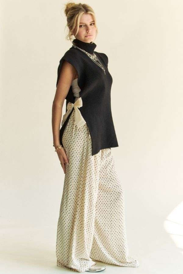 TEEK - Black Side Split Turtleneck Sleeveless Knit Top TOPS TEEK Trend