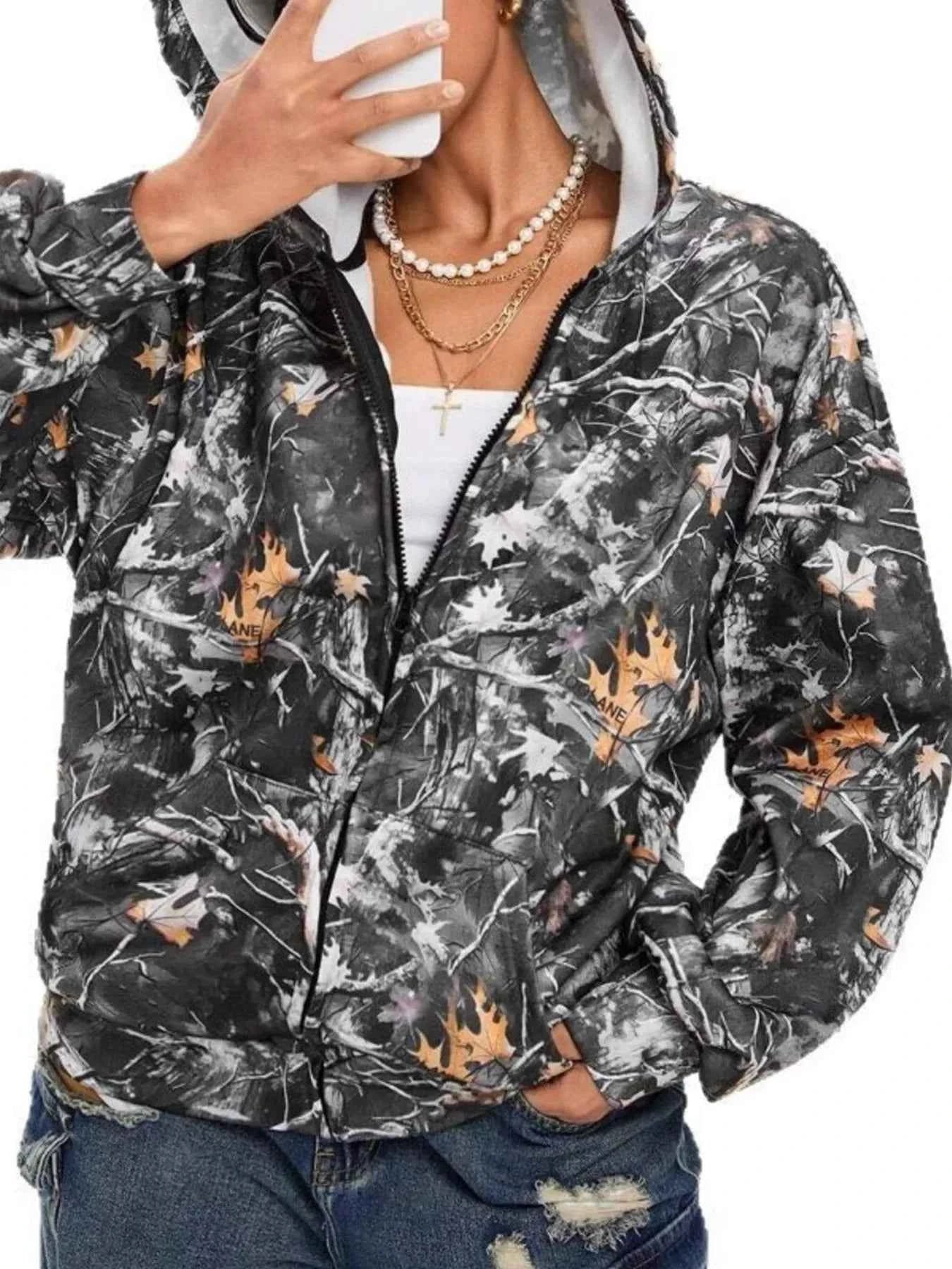 TEEK - Camo Vintage Printed Zip-Up Hoodie JACKET TEEK Trend Black S