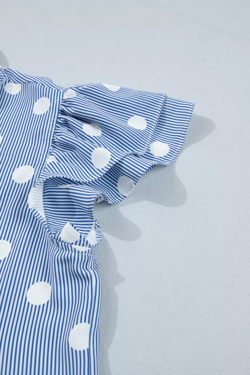Stripe Contrast Polka Dot Print Pleated Ruffle Sleeve Shirt Trendsi