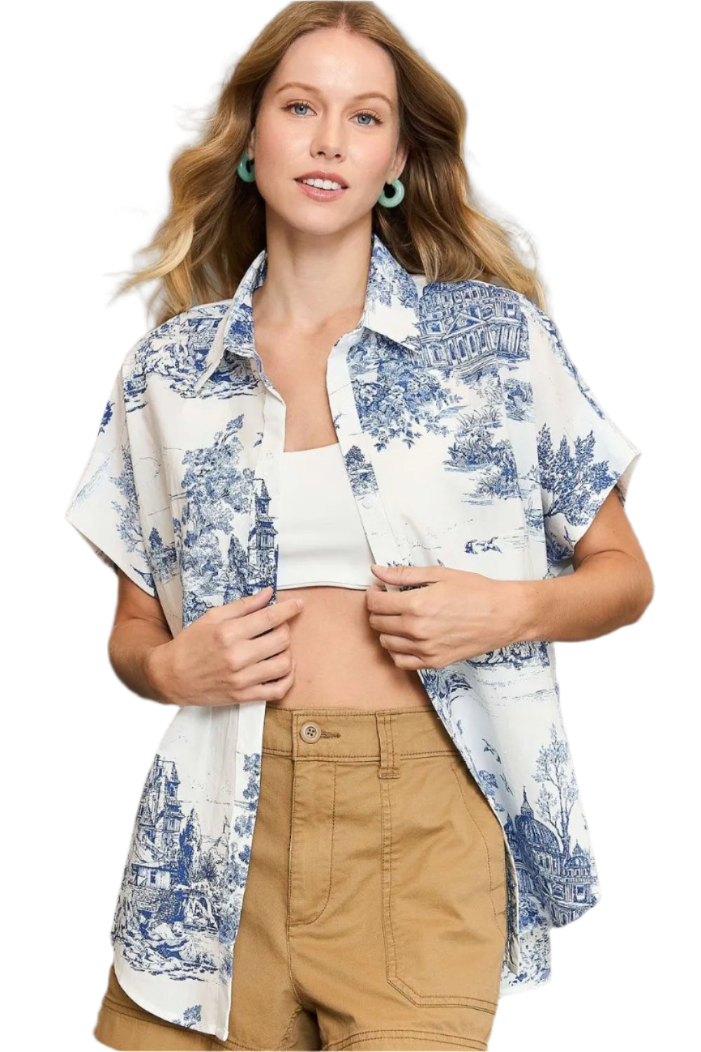 TEEK - Blue Two Tone Button Up Short Sleeve Shirt TOPS TEEK Trend S