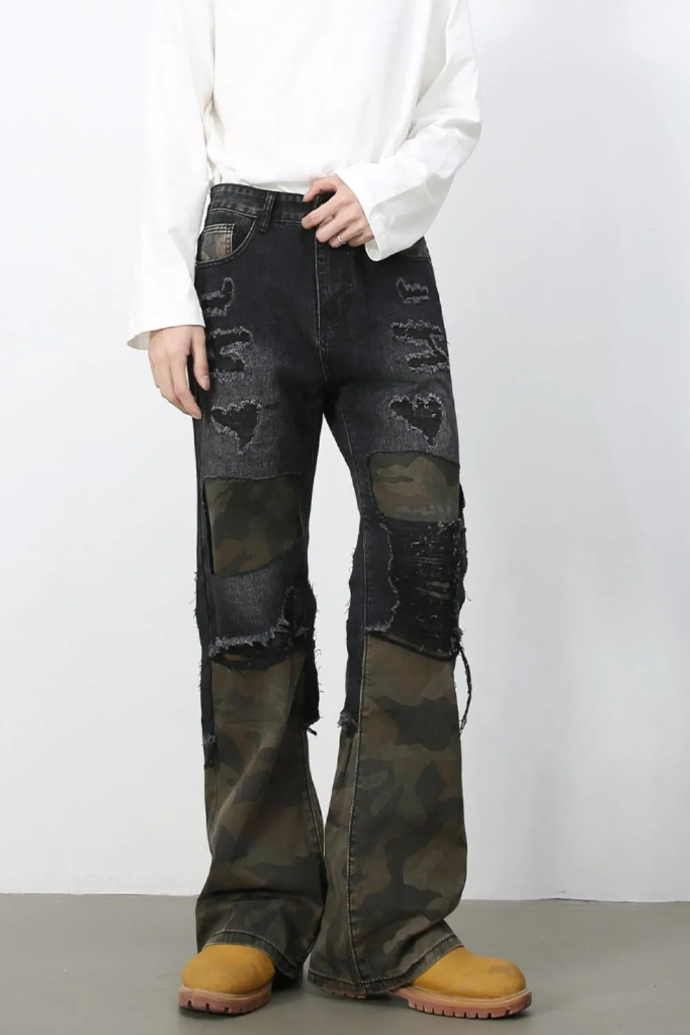 TEEK - Dark Mens Frayed Hem Camouflage Jeans JEANS TEEK Trend