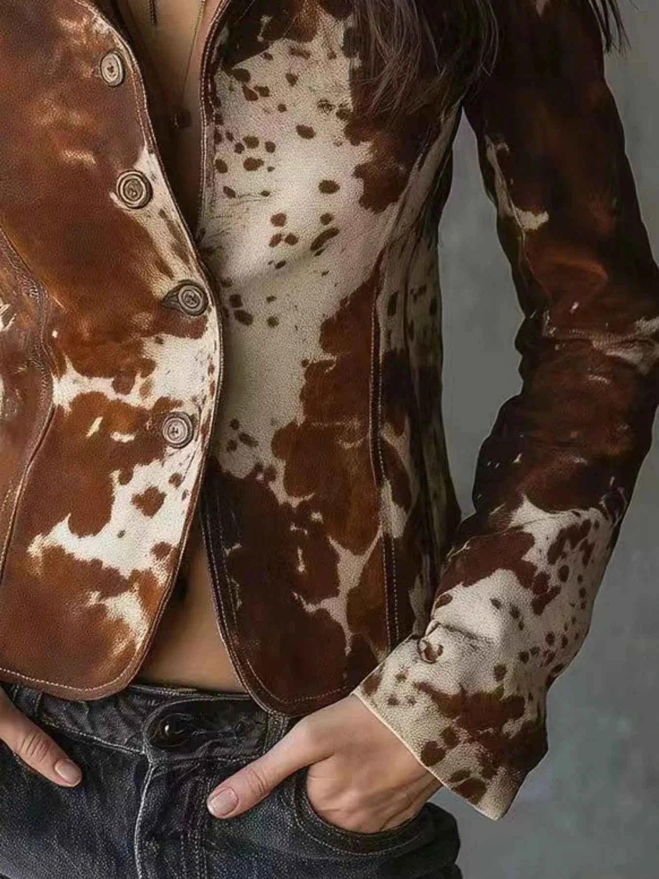 TEEK - Cow Print Button Up Blazer JACKET TEEK Trend