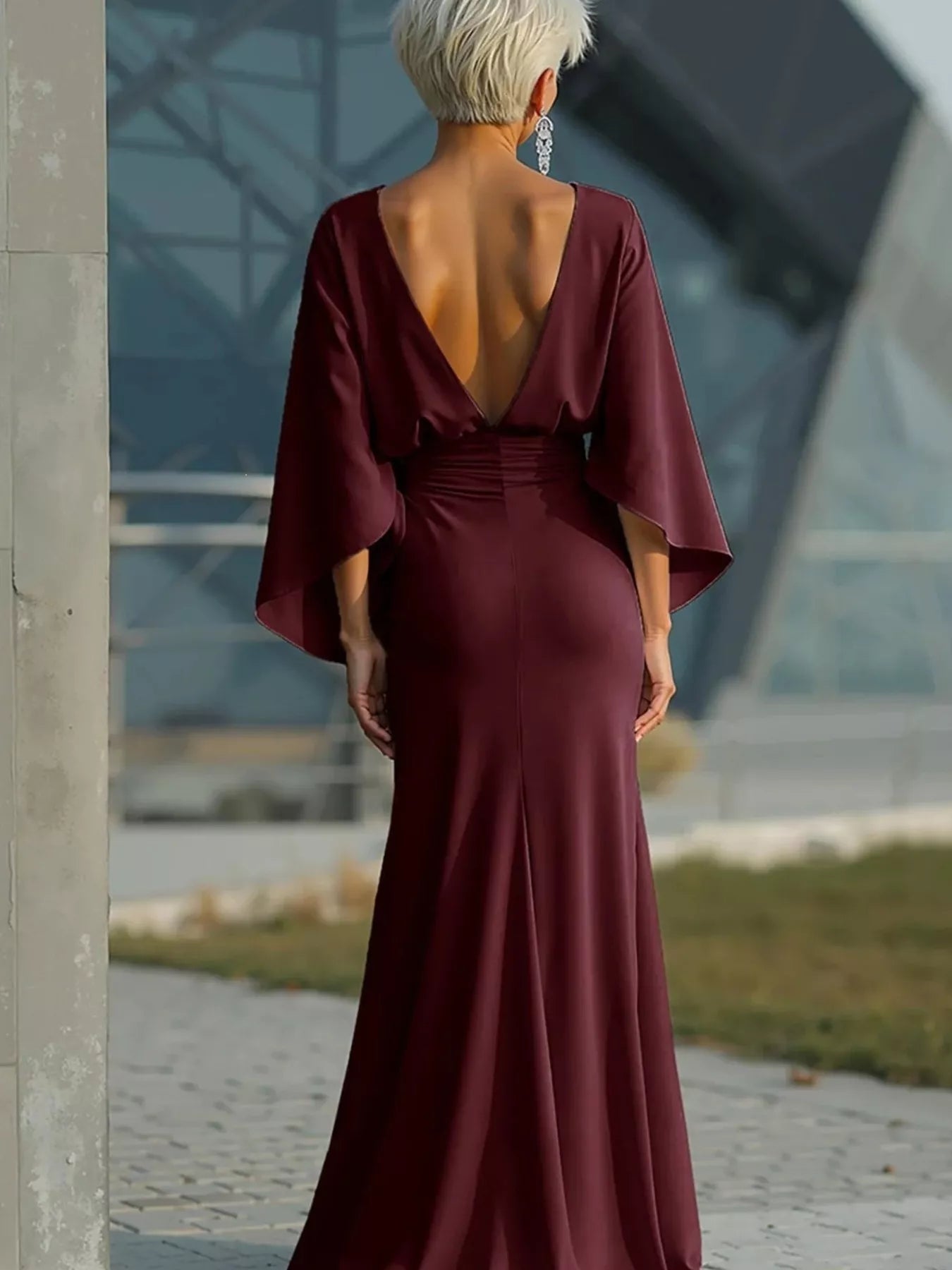 Batwing Sleeve Ruched Maxi Dress Trendsi