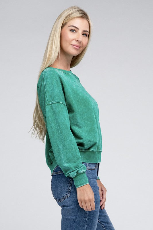 TEEK - French Terry Acid Wash Boat Neck Pullover TOPS TEEK FG   