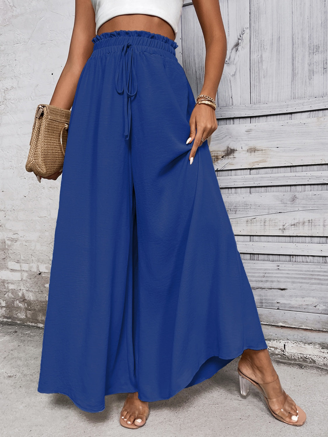 TEEK - Tied High Waist Wide Leg Pants PANTS TEEK Trend Royal Blue S 