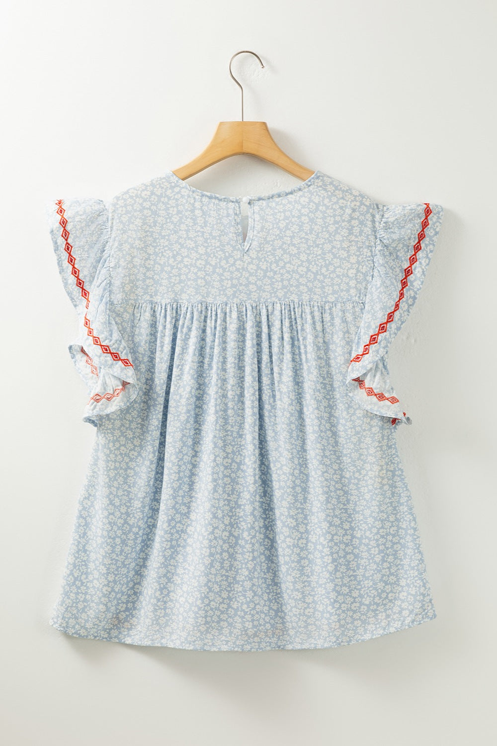 TEEK - Embroidered Misty Blue Cap Sleeve Blouse TOPS TEEK Trend   