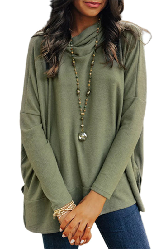 TEEK - Side Slit High-Low Cowl Neck Long Sleeve Top TOPS TEEK Trend Army Green S