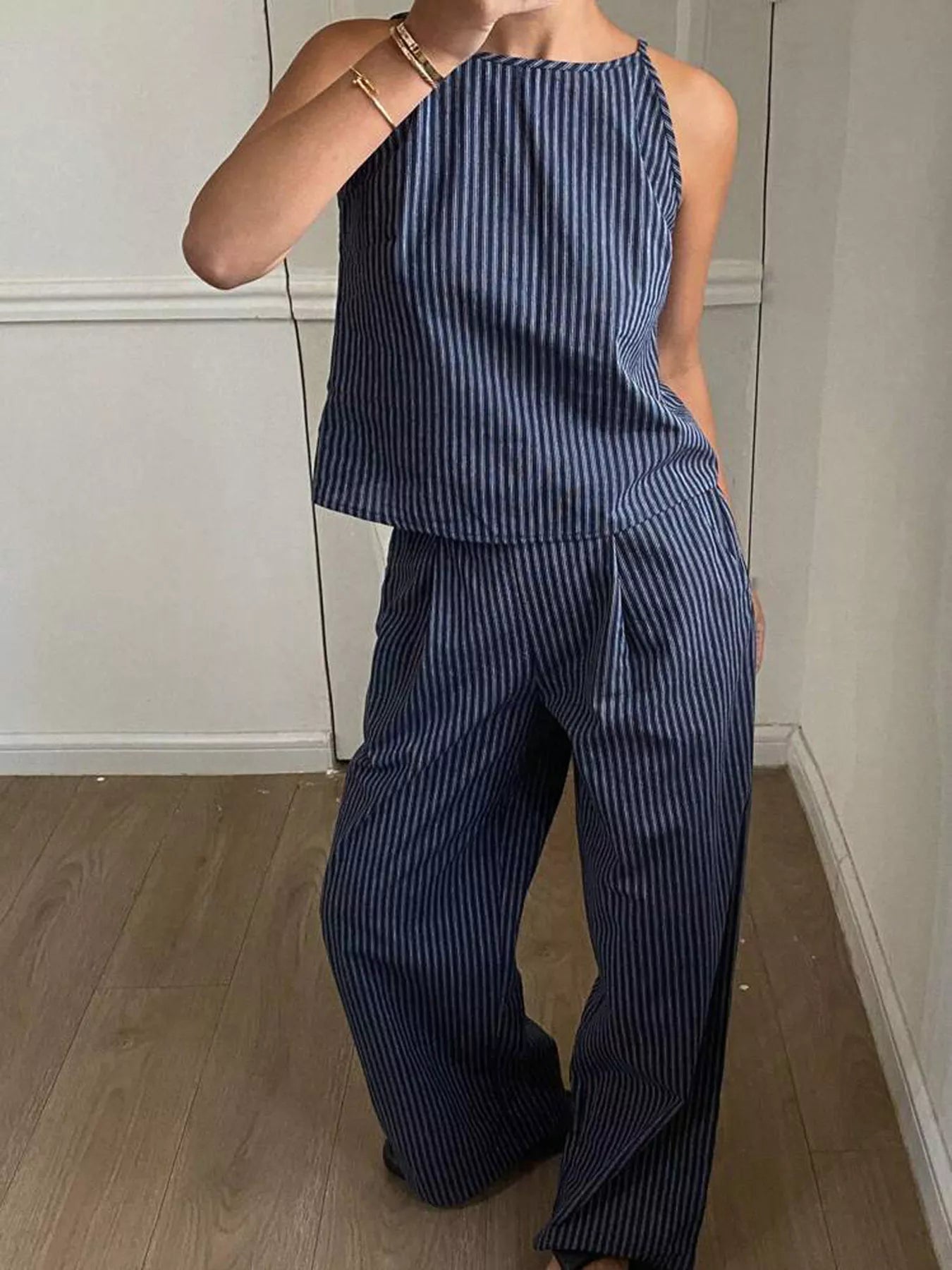 TEEK - Striped Sleeveless Top and Wide-Leg Pants Set SET TEEK Trend