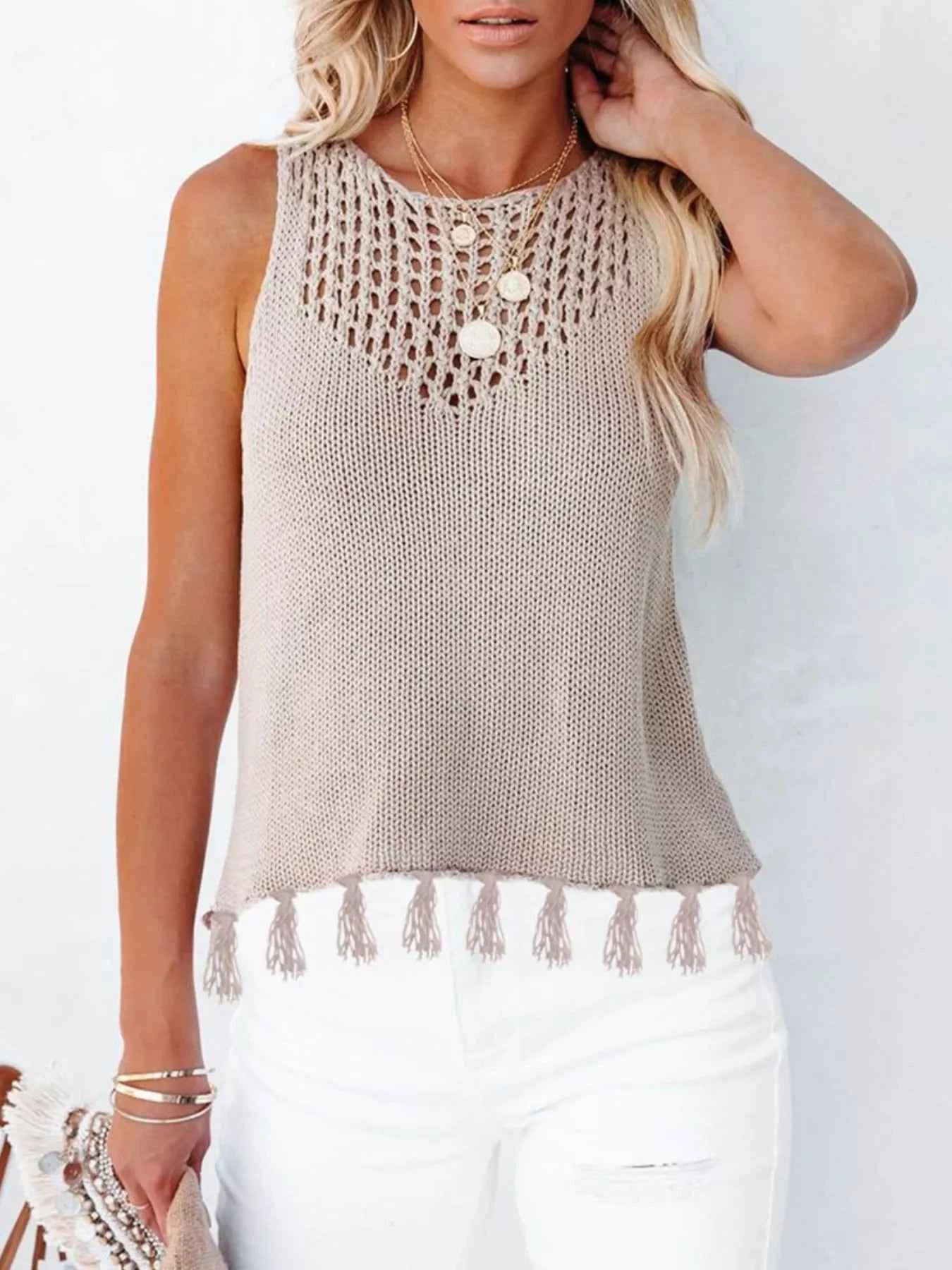 Tassel Knit Tank Trendsi Apricot S