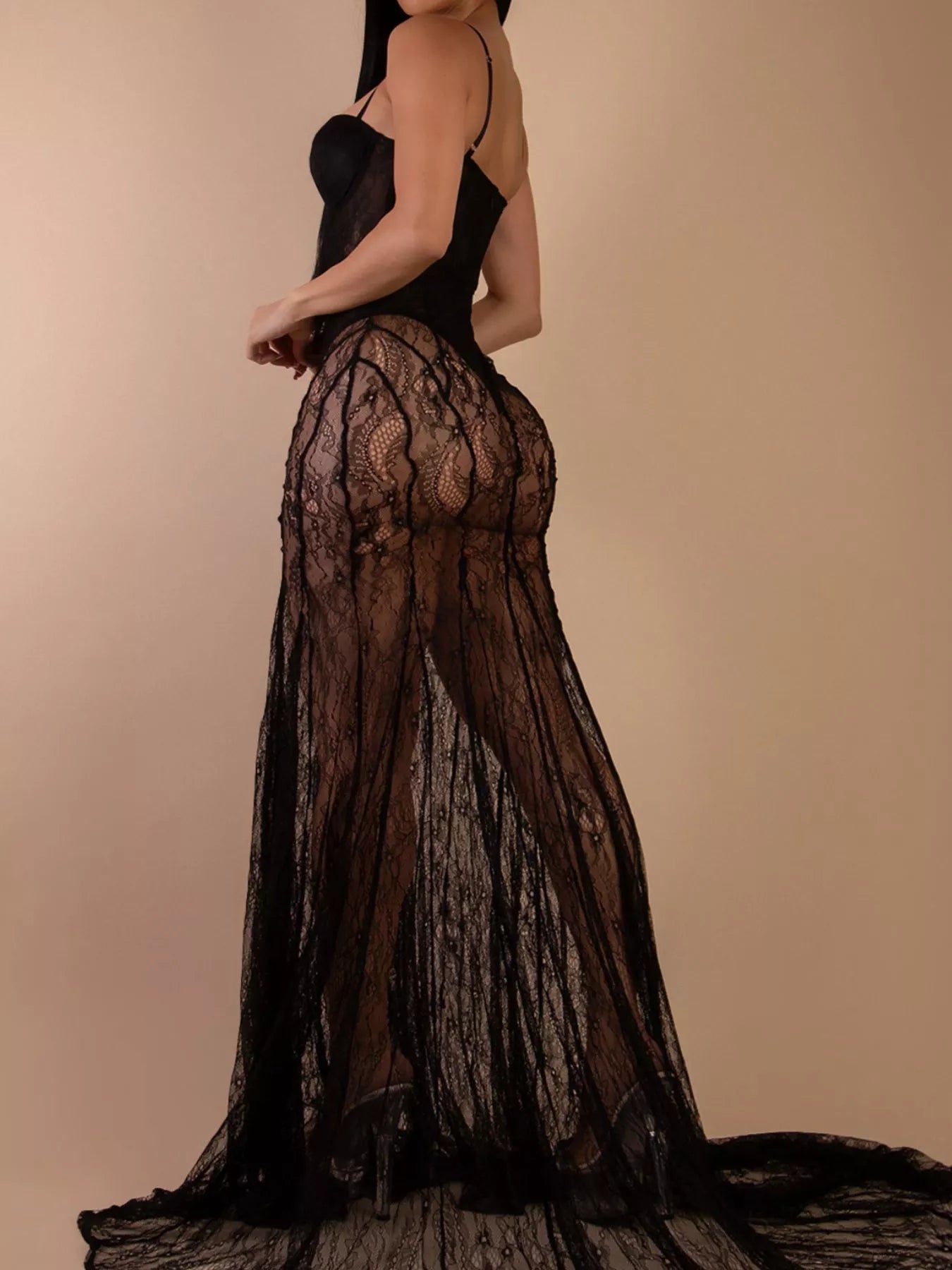 Sweetheart Neck Sheer Lace Maxi Dress Trendsi