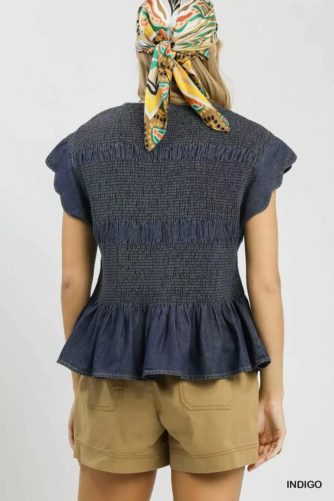 Umgee Smocked Peplum Top with Scalloped Ruffle Cap Sleeves Trendsi