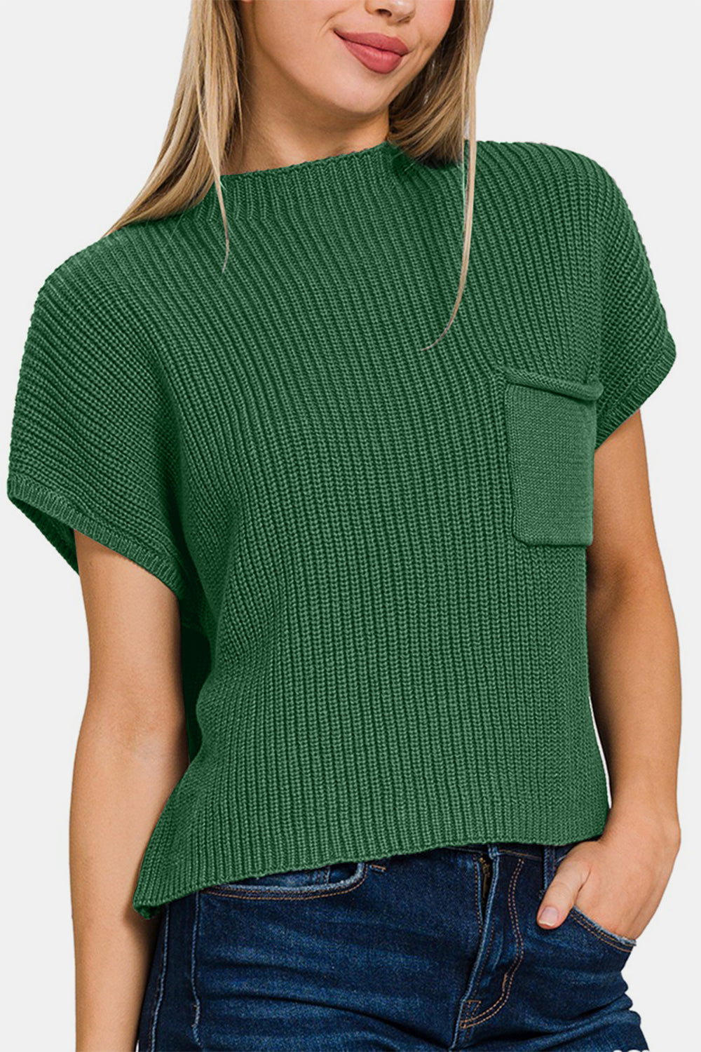 TEEK - Green Mock Neck Short Sleeve Cropped Sweater SWEATER TEEK Trend   