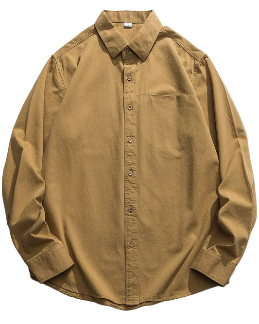 TEEK - Mens Casual Long Sleeve Shirt TOPS TEEK Trend Brown M
