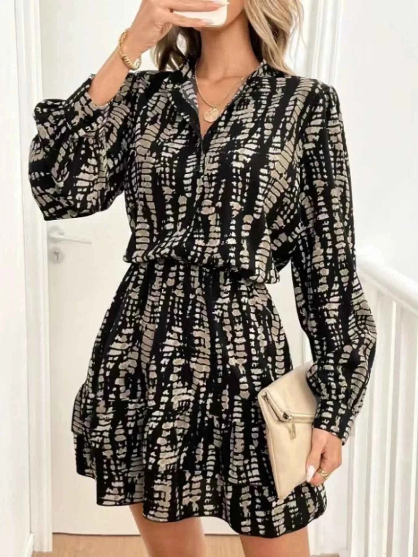 TEEK - Ruffled Hem Long Sleeve Mini Dress DRESS TEEK Trend
