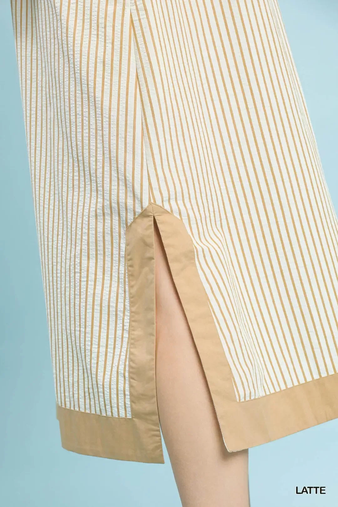 Umgee Stripe Midi Dress with Lace Trim Trendsi