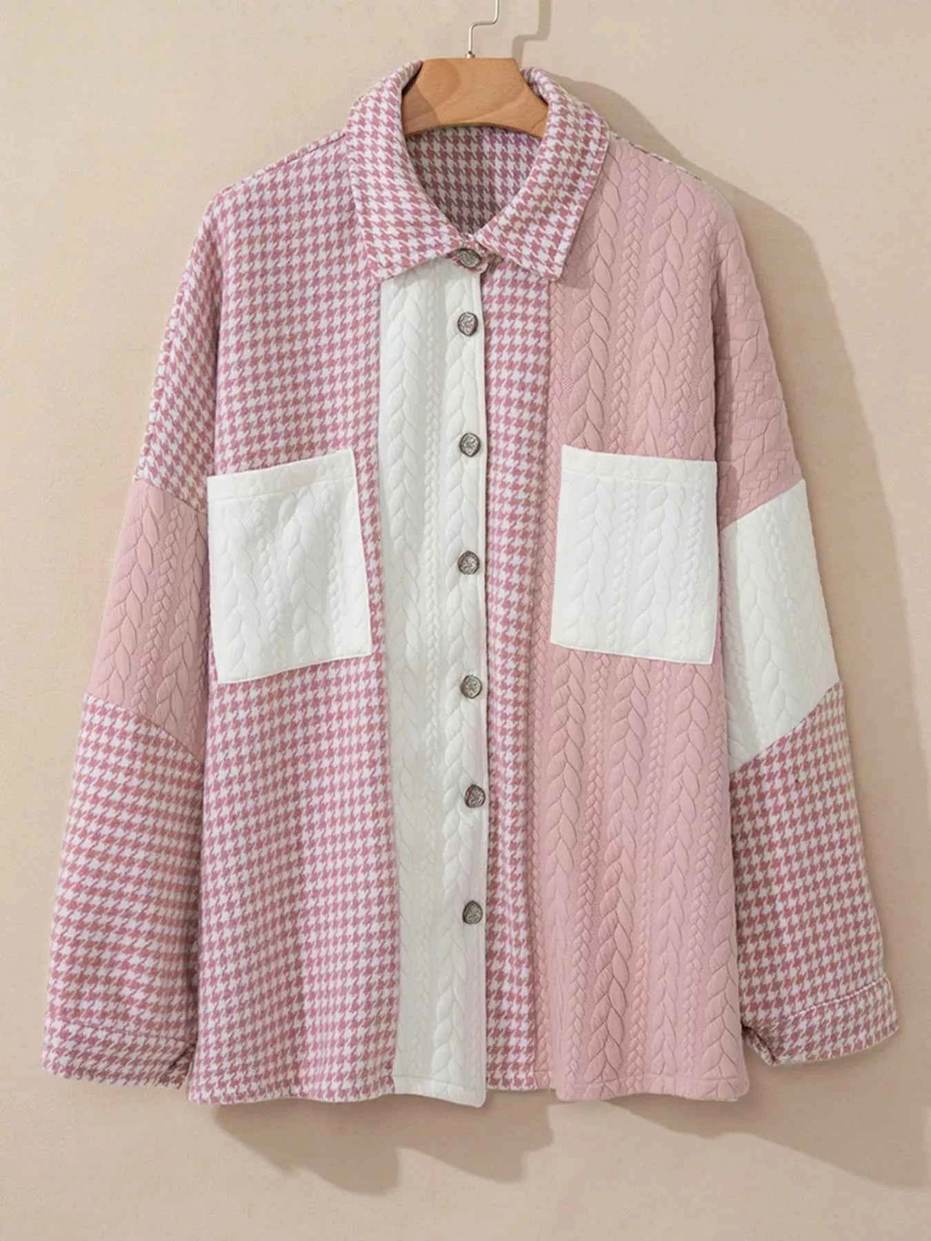 TEEK - Button Down Houndstooth Color Block Shacket TOPS TEEK Trend