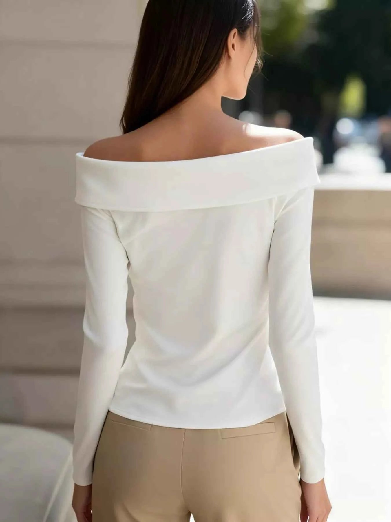 Off-Shoulder Button Detail Blouse Trendsi