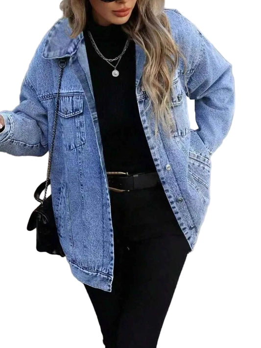 TEEK - Washed Button Up Oversized Denim Jacket JACKET TEEK Trend Blue XS