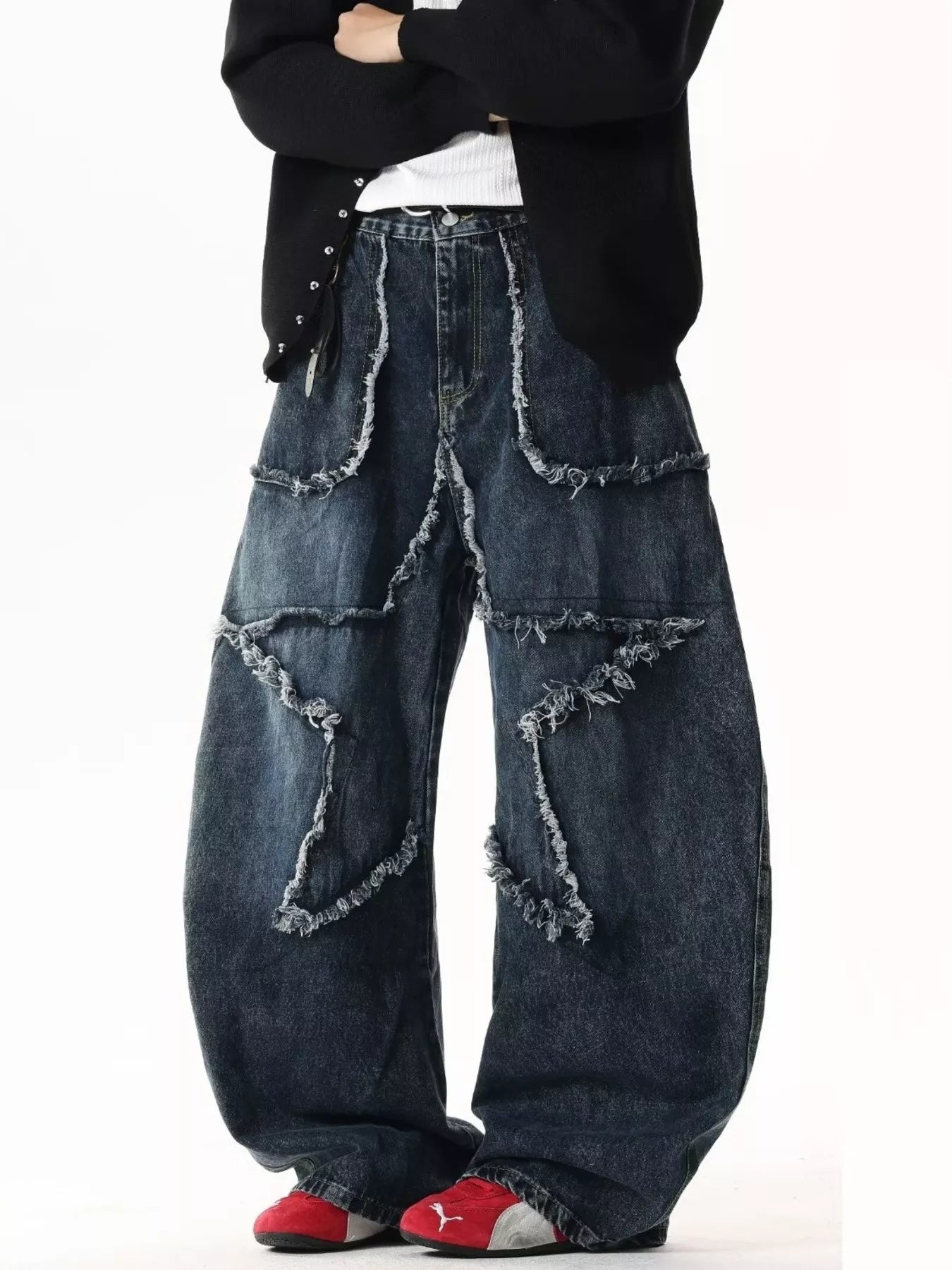 Men's Full Size Star Patchwork Wide Leg Jeans Plus Size Trendsi
