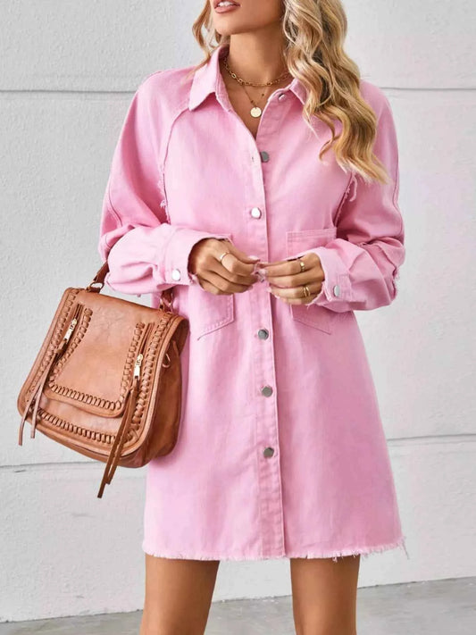 TEEK - Button-Down Raw Hem Denim Dress DRESS TEEK Trend