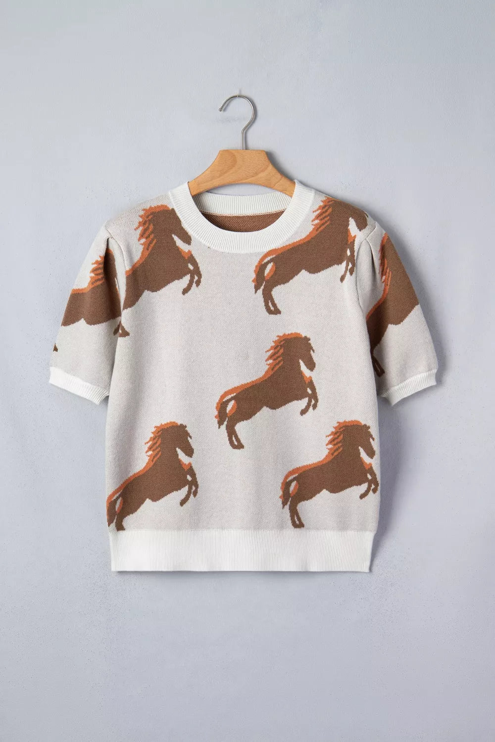 Western Horse Short Puff Sleeve Sweater Trendsi