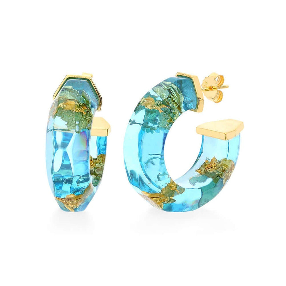 TEEK - Faceted Lucite Huggie Hoop Earrings JEWELRY TEEK GNH AQUA-GOLD-LEAF