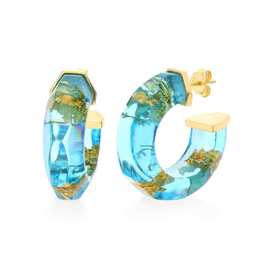 TEEK - Faceted Lucite Huggie Hoop Earrings JEWELRY TEEK GNH AQUA-GOLD-LEAF