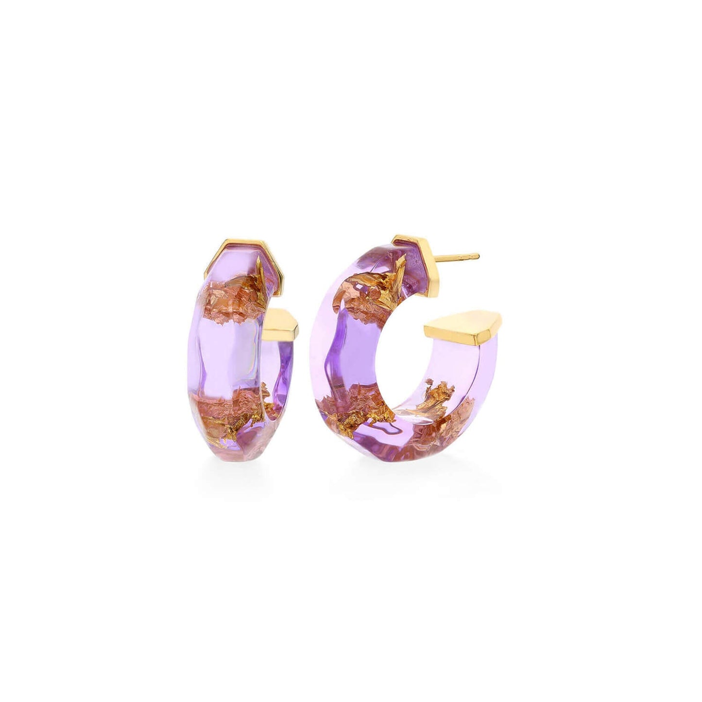 TEEK - Faceted Lucite Huggie Hoop Earrings JEWELRY TEEK GNH PURPLE-GOLD-LEAF