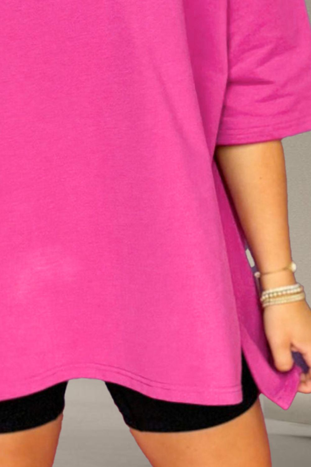 TEEK - Pink Slit Round Neck Half Sleeve T-Shirt TOPS TEEK Trend   